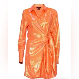 NEW HOUSE OF HARLOW 1960 Orange Sequence Wrap Mini Dress Size XS